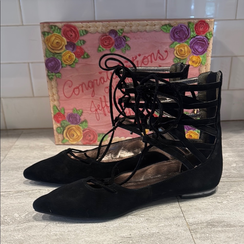 Jeffrey Campbell Black Suede Atrium Lace-Up Flats